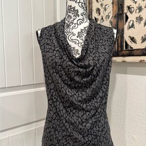 Theory Charcoal Animal Print Cowl Neck Top